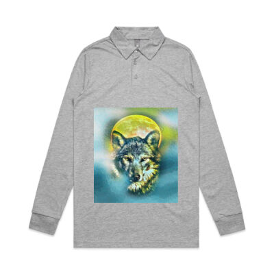 wolf yellow moon - Long Sleeve Chad Polo Thumbnail