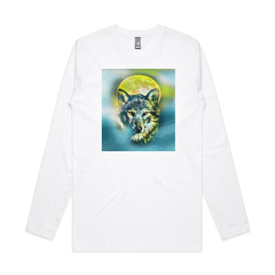 wolf yellow moon - AS Colour - Ink Long Sleeve Thumbnail