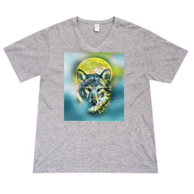 wolf yellow moon - RAMO- Mens V-Neck Tee Thumbnail