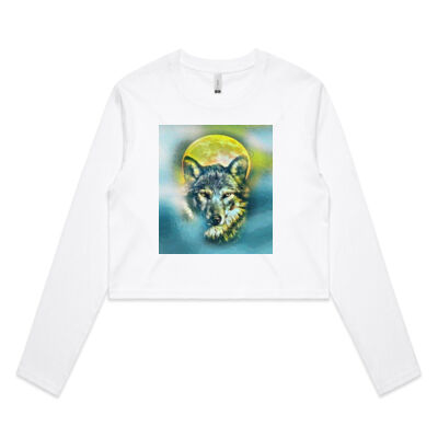 wolf yellow moon - AS Colour - Crop Long Sleeve Tee Thumbnail