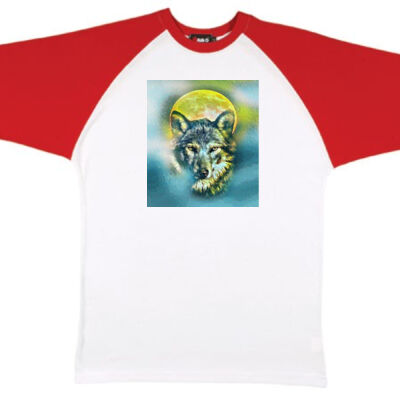 wolf yellow moon - RAMO - Unisex Raglan Sleeve Tee Thumbnail