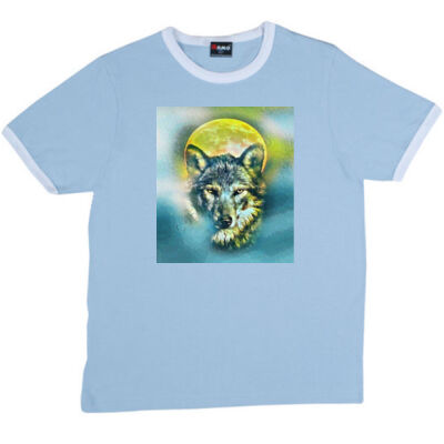 wolf yellow moon - RAMO- Ringer Unisex Tee Thumbnail