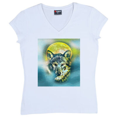 wolf yellow moon - Ramo - Ladies V Neck Thumbnail