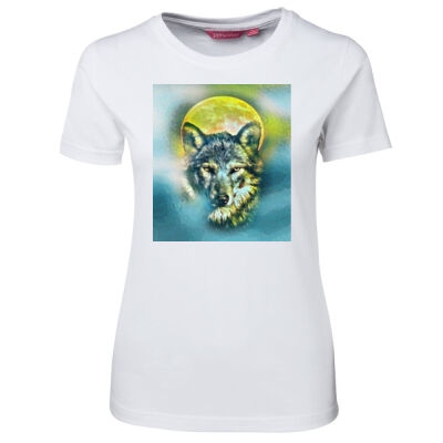 wolf yellow moon - Ladies Tee - On Special! Thumbnail