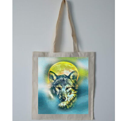 wolf yellow moon - Budget Calico Tote Bag Thumbnail