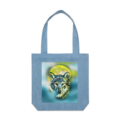wolf yellow moon - AS Colour- Denim Carrie Tote Thumbnail