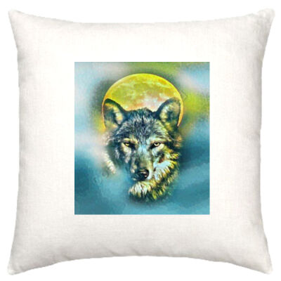 wolf yellow moon - Linen Cushion Cover 50x50cm Thumbnail