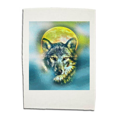 wolf yellow moon - Linen Tea Towels Thumbnail