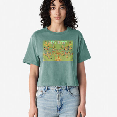 stay sunny - Fine Jersey Women's Boxy Cropped T-Shirt Thumbnail