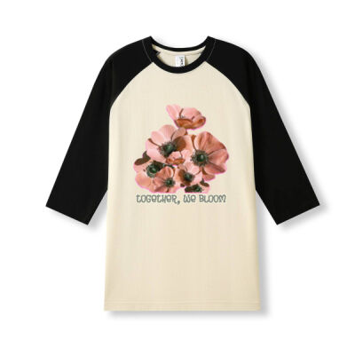 Together, We Bloom – Poppy Flower Apparel  - Men's / Unisex 3/4 Sleeve Raglan T-shirt Thumbnail