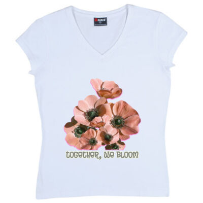Together, We Bloom – Poppy Flower Apparel  - Ladies V Neck Thumbnail