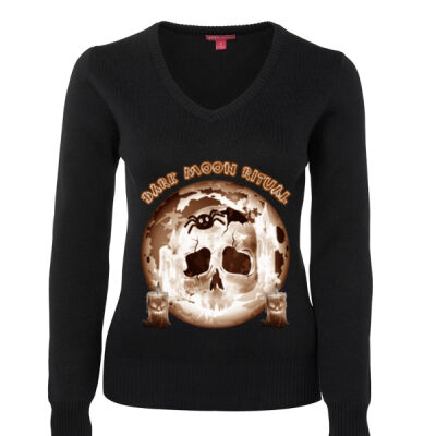 Dark Moon Ritual Skull & Candle Tee - Ladies Knitted Jumper Thumbnail
