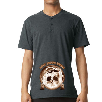 Dark Moon Ritual Skull & Candle Tee -  Unisex Relaxed-Fit Henley T-Shirt Thumbnail