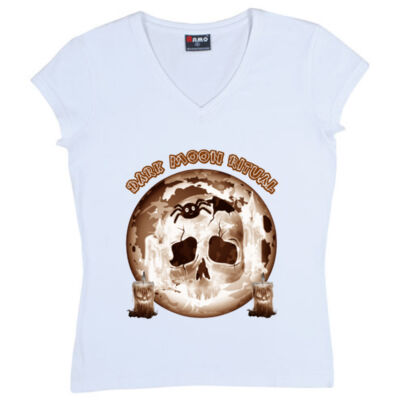 Dark Moon Ritual Skull & Candle Tee - Ladies V Neck Thumbnail
