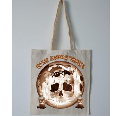 Dark Moon Ritual Skull & Candle Tee - Budget Calico Tote Bag Thumbnail