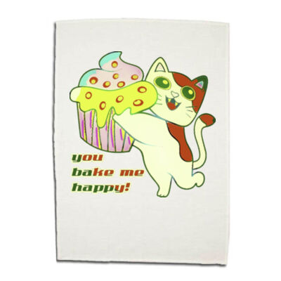 Cute Cat Cupcake Design - Linen Tea Towels Thumbnail
