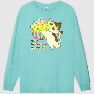 Cute Cat Cupcake Design - Heavyweight Cotton Unisex Long Sleeve T-Shirt Thumbnail