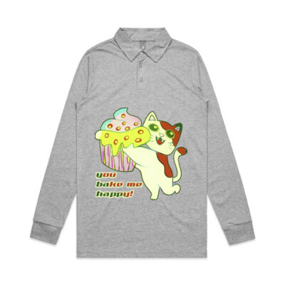 Cute Cat Cupcake Design - Long Sleeve Chad Polo Thumbnail
