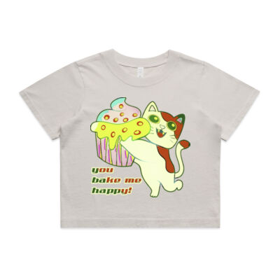 Cute Cat Cupcake Design - Wo's Heavy Faded Crop Tee Thumbnail