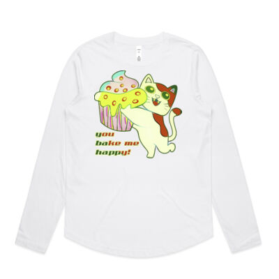 Cute Cat Cupcake Design - Wo's Maple Curve L/S Tee Thumbnail