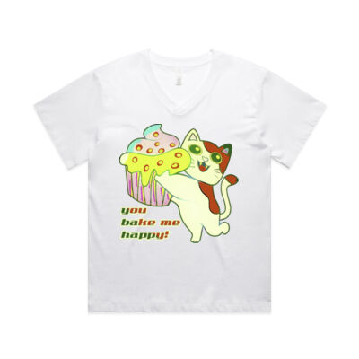 Cute Cat Cupcake Design - Wo's Martina V Neck Tee Thumbnail