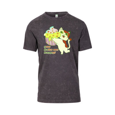 Cute Cat Cupcake Design - Men's / Unisex Stone Wash T-shirt Thumbnail