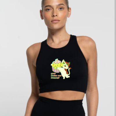 Cute Cat Cupcake Design - Cropped Tank - Onyx Thumbnail
