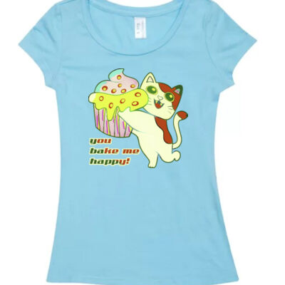 Cute Cat Cupcake Design - Womens Cotton/Spandex T-shirt Thumbnail