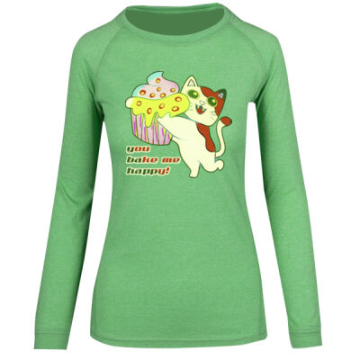 Cute Cat Cupcake Design - Womens Greatness Heather Long Sleeve T-shirt Thumbnail