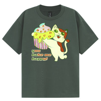 Cute Cat Cupcake Design - Unisex Heavy Cotton Oversized Tee Thumbnail
