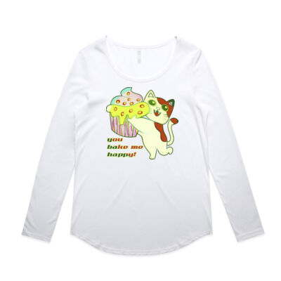 Cute Cat Cupcake Design - Wo's Mali L/S Tee Thumbnail