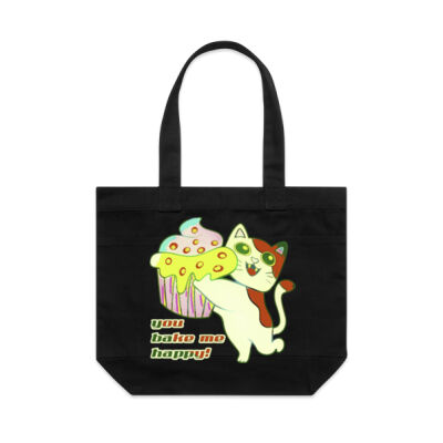 Cute Cat Cupcake Design - Pocket Tote Bag Thumbnail