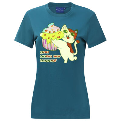 Cute Cat Cupcake Design - PREMIUM COTTON FACE TEE Ladie's Thumbnail