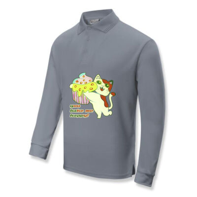 Cute Cat Cupcake Design - Kids Sun Smart Long Sleeve Polo Thumbnail