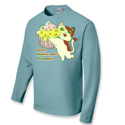 Cute Cat Cupcake Design - Unisex Adults Sun Smart Long Sleeve Tee Shirt Thumbnail