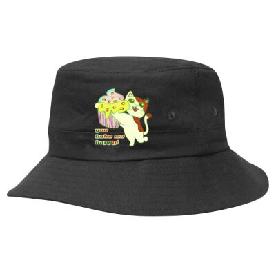 Cute Cat Cupcake Design - Kids Twill Bucket Hat w/Toggle Thumbnail