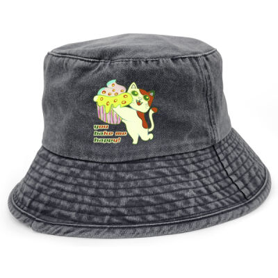 Cute Cat Cupcake Design - Washed Chino Bucket Hat Thumbnail
