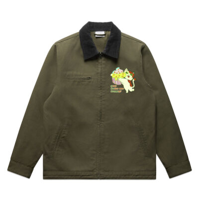 Cute Cat Cupcake Design - Canvas Cord Collar Jacket Thumbnail