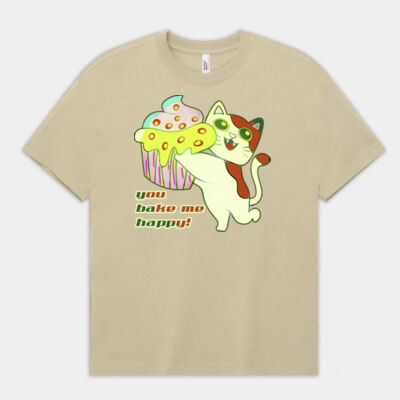 Cute Cat Cupcake Design - Super Heavyweight Oversized Unisex T-Shirt Thumbnail