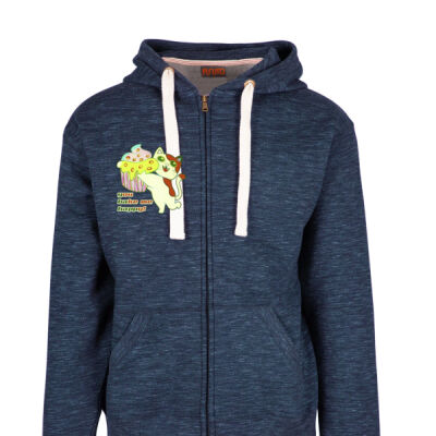 Cute Cat Cupcake Design - Mens Brushed Heavy Zip Fleece Hoodie Thumbnail