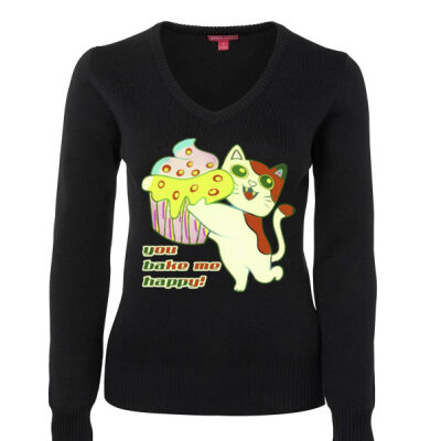 Cute Cat Cupcake Design - Ladies Knitted Jumper Thumbnail