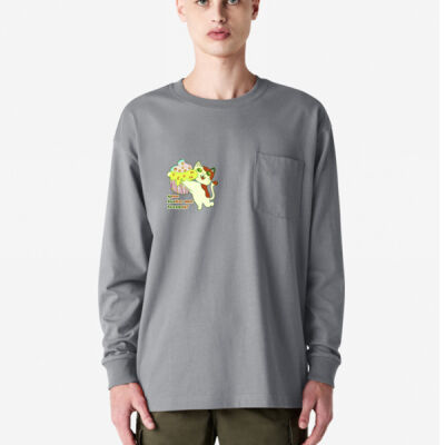 Cute Cat Cupcake Design - Super Heavyweight Oversized Long Sleeve T-Shirt with Pocket Thumbnail