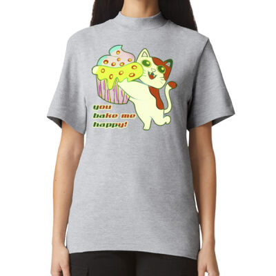 Cute Cat Cupcake Design - Pique Unisex Mockneck T-Shirt Thumbnail