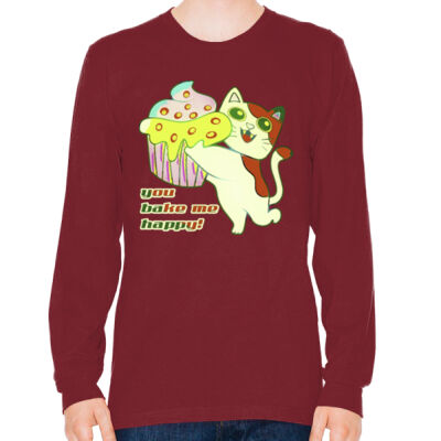 Cute Cat Cupcake Design - Fine Jersey Unisex Long Sleeve T-Shirt Thumbnail
