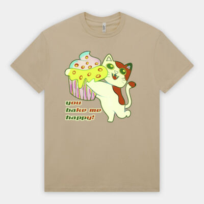 Cute Cat Cupcake Design -  Heavyweight Cotton Unisex T-Shirt Thumbnail