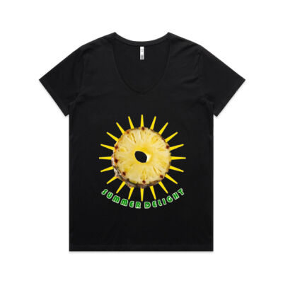 Tropical Pineapple Sun - Womens Maple V Neck Tee Thumbnail