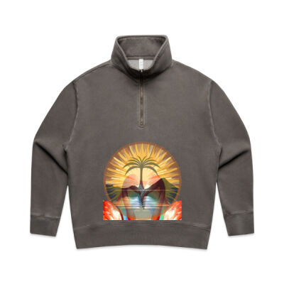 Tropical Flamingo Heart Sunset Merch - Wo's Relax Faded Half Zip Thumbnail