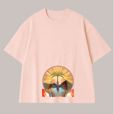 Tropical Flamingo Heart Sunset Merch - Slouch Tee Organic - UNISEX Thumbnail