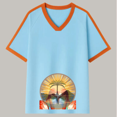 Tropical Flamingo Heart Sunset Merch - Jersey Tee Thumbnail