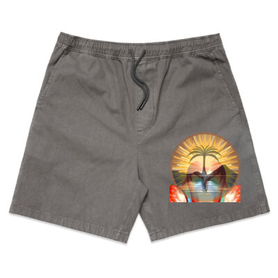 Tropical Flamingo Heart Sunset Merch - Faded Walk Shorts 18" Thumbnail